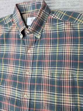 Viyella Shirt Mens L Grn/Red/Yel/Blue Long Sleeve Button Down Plaid Cotton Wool